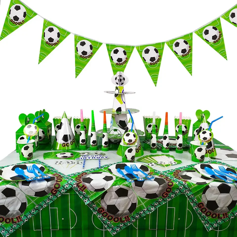 Serve 10 People Set Football Theme Kids Birthday Party Decorative Banner Disposable Paper Tableware Set