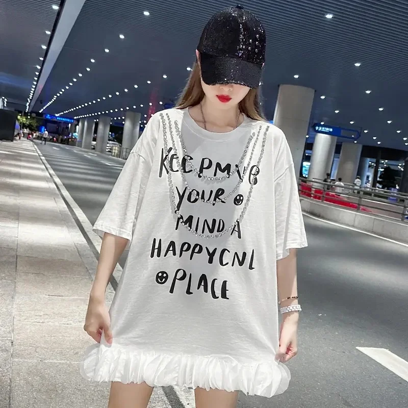 2024 summer new o-neck tops hip-hop street wear short sleeve blouse print women casual T-shirt