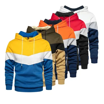 JL-92604New trend hip hop oversized hoodie men color combination patchwork hoodie pullover loose side seam pocket youth hoodies