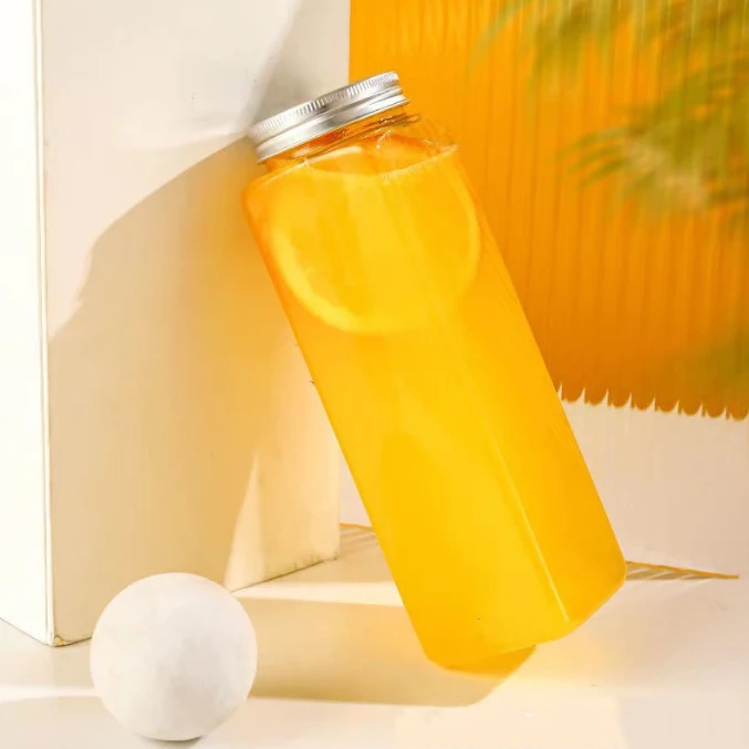 product 500ml rectangular milk tea bottle with aluminum cap plastic wide mouth disposable juice bottle-25