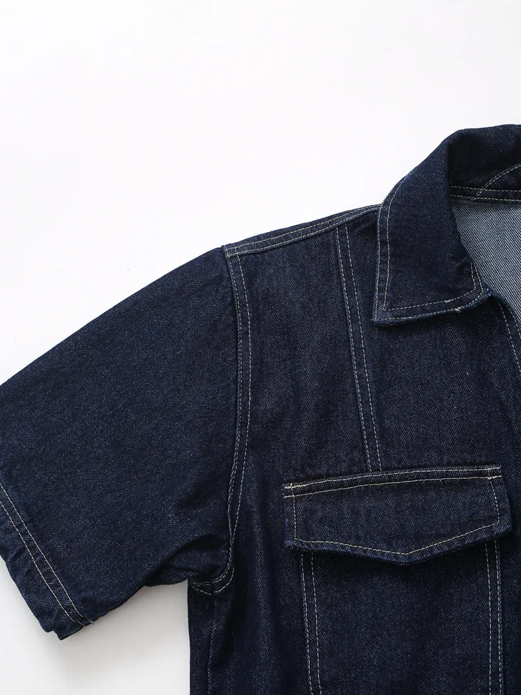 2024 Spring New Women's Turn Down Collar Denim Blue Color Casual Fashion Denim Short Shirt Jacket supplier