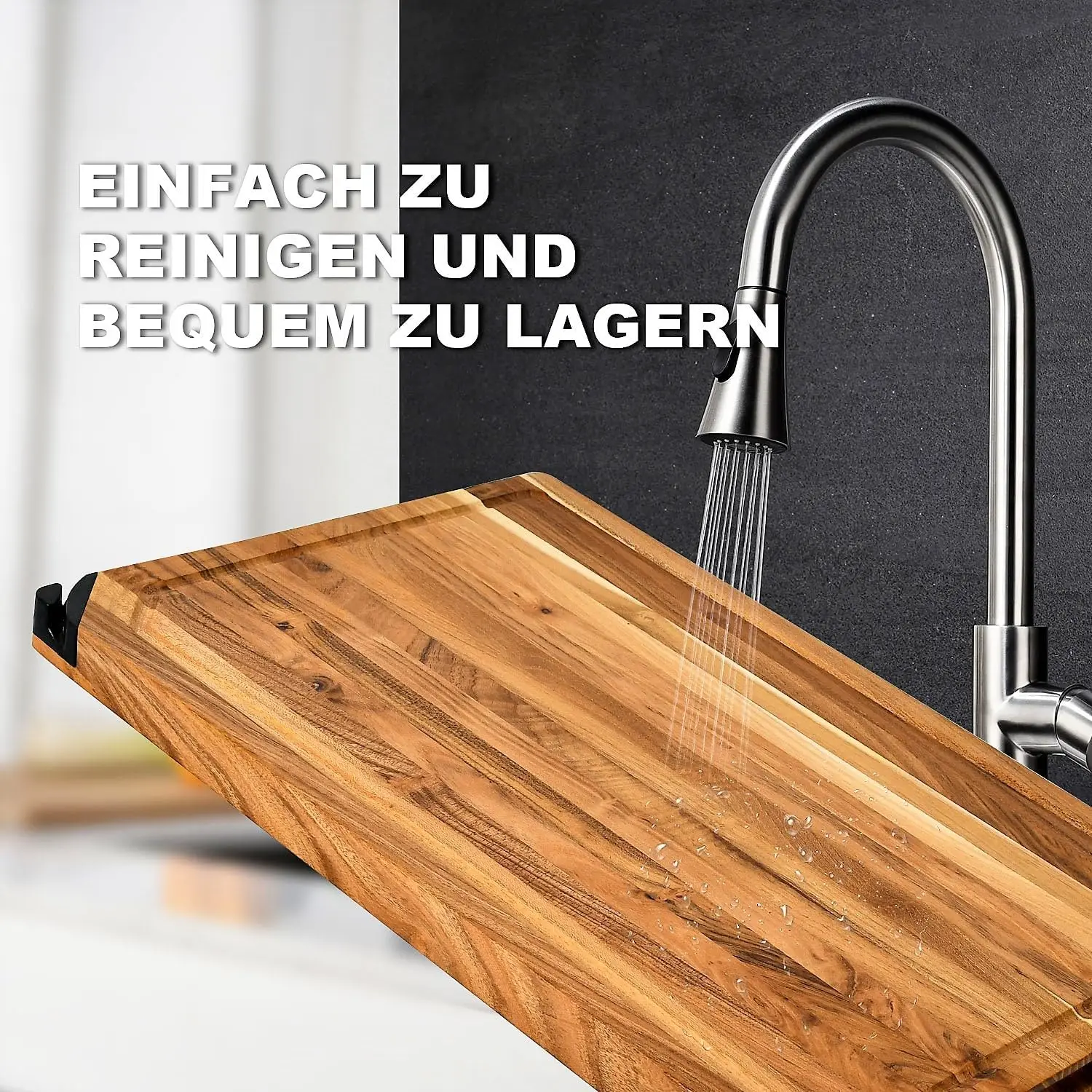 product large handmade teak cutting board with integrated knife sharpener 46x30x3 cm reversible with handles juice groove for chopping-2