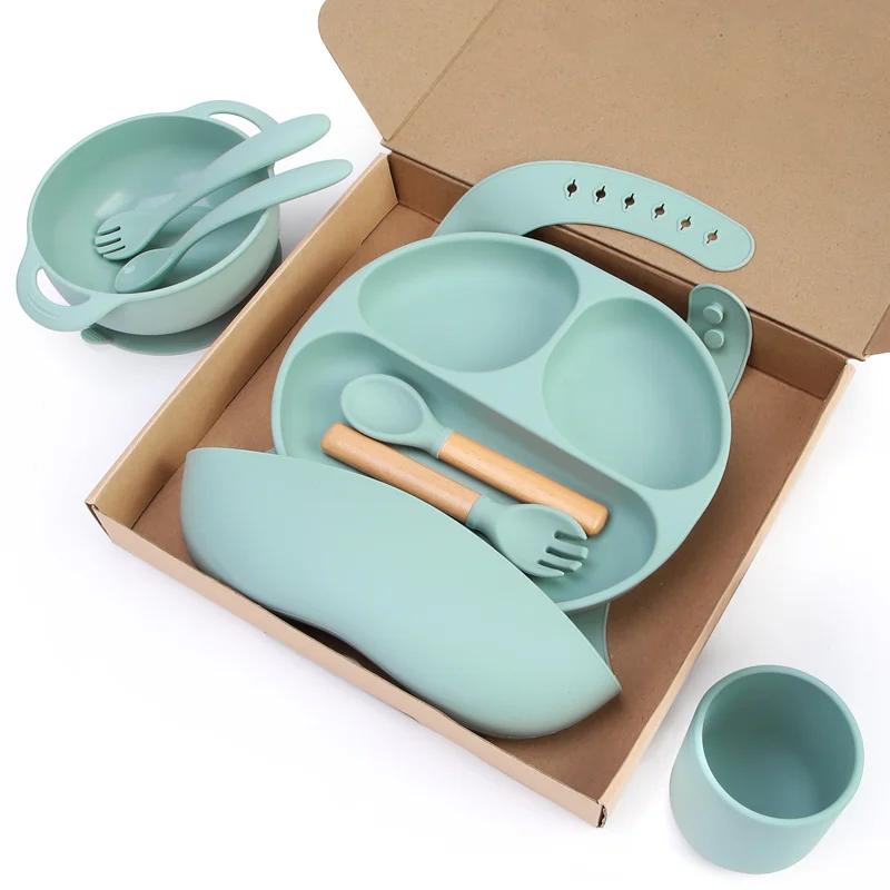 Biodegradable Degradable Supplies Silicone Bib Spoon Bowl Kids Dining Baby Accessories Feeding Tableware Set