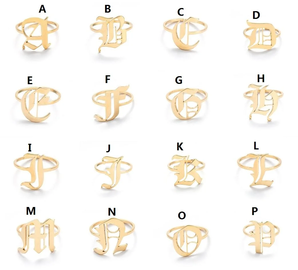26 alphabet letter rings 18k gold initial rings letter old english font letter ring stainless steel