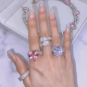 Timeless Pink Cz Ring In 18K Gold Plated Heart Diamond Wedding Finger Ring