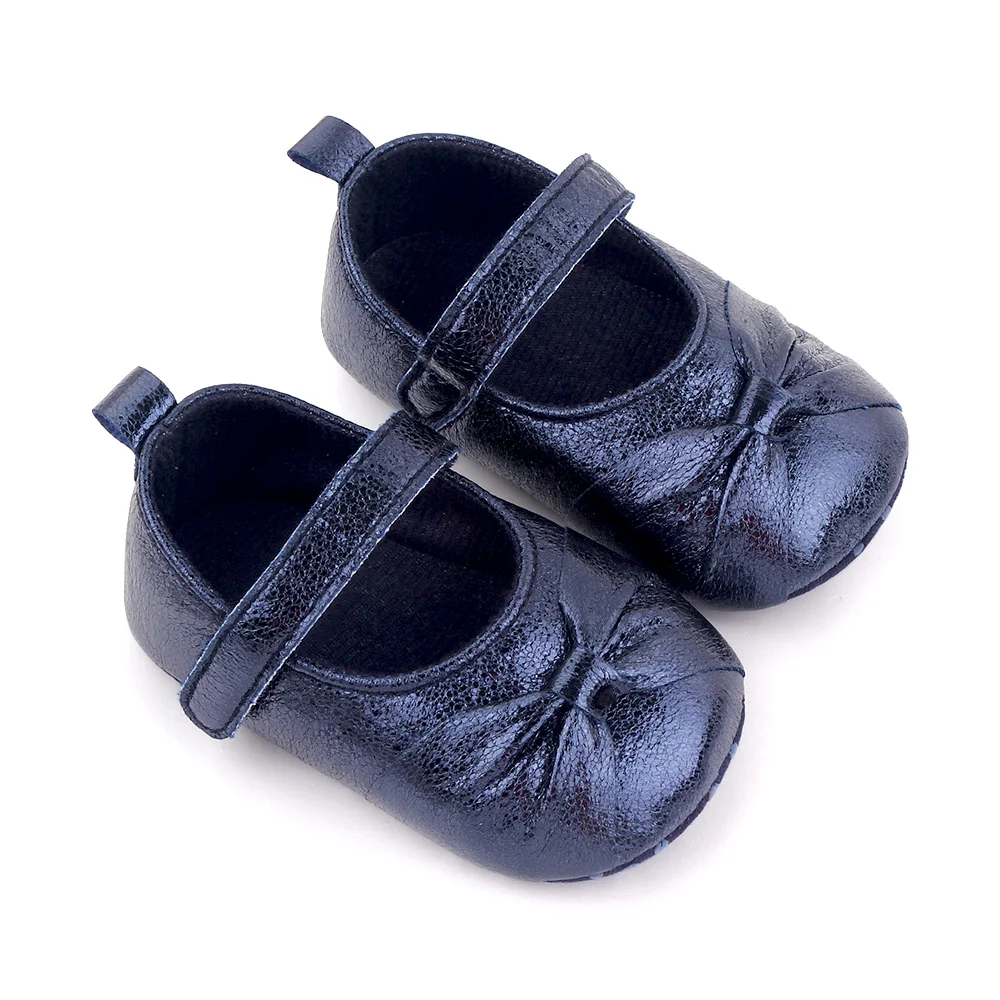Spring and Autumn New Baby Girls Shiny Solid Color Bow Soft Soled Princess Walking Shoes supplier