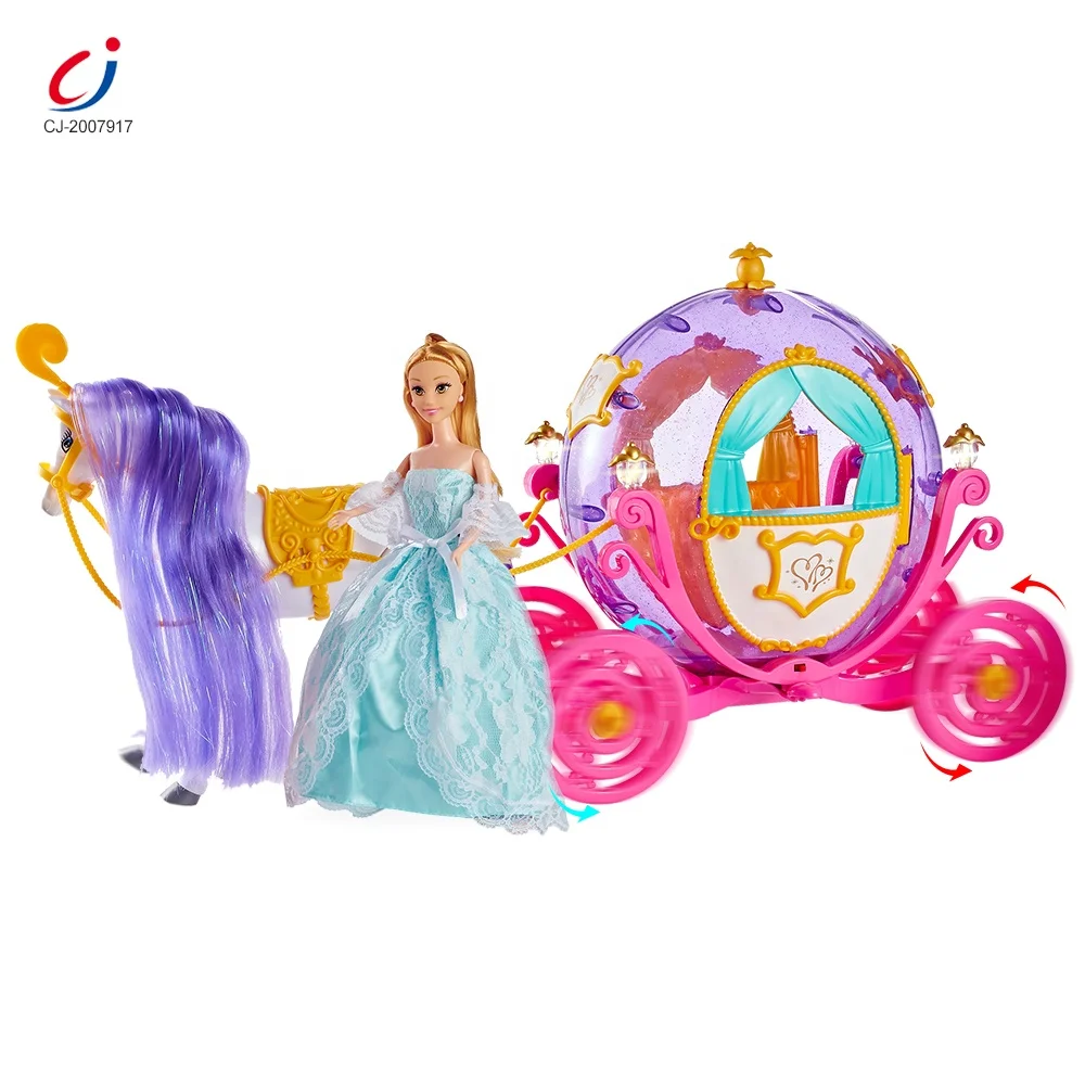 Battery operated toy princess magic music doll royal electric girls cartoon horse and carriage toy