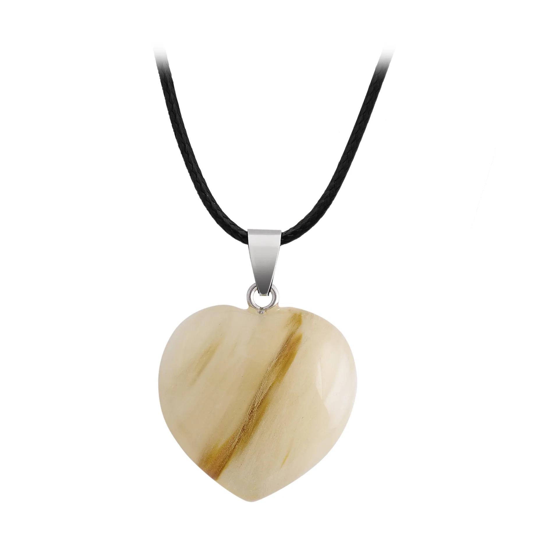 100% Natural Crystal Stone Heart Stainless Steel Pendant For Women DIY Gemstone Agate Pendant Necklace Jewelry