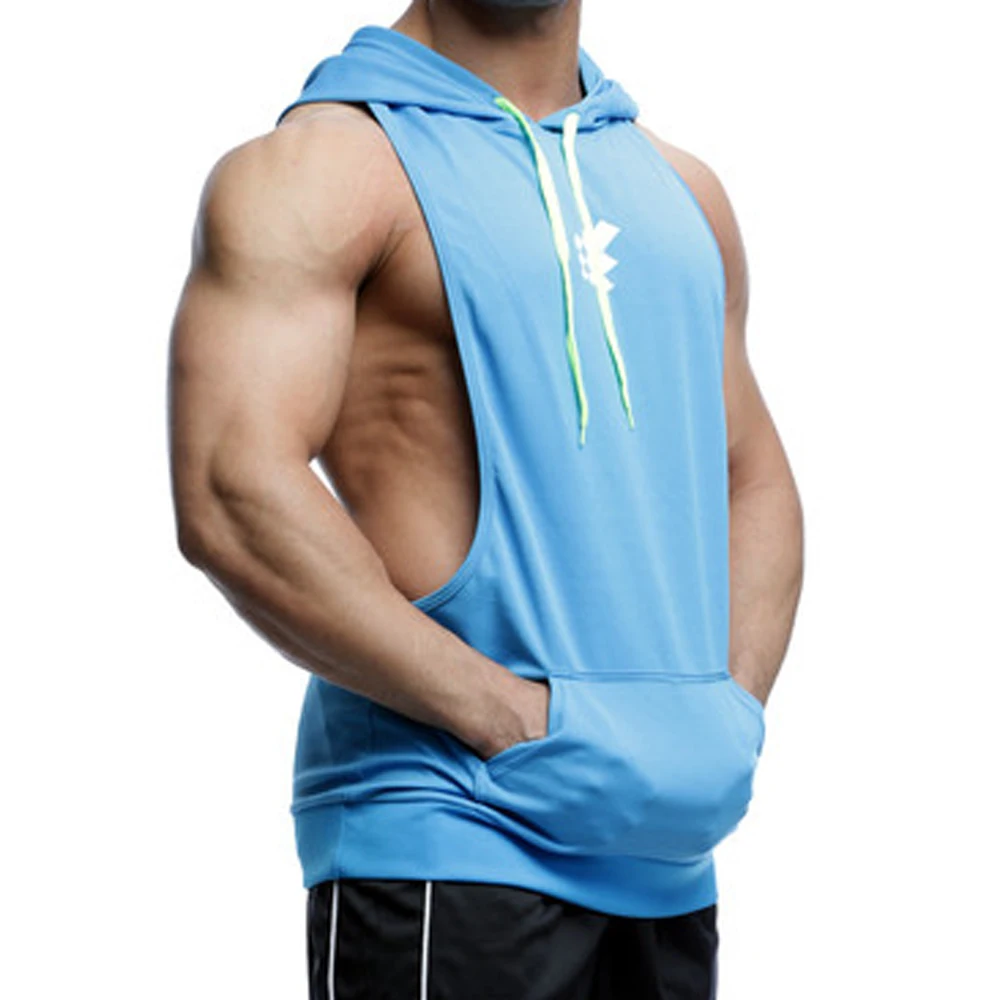 Hommes Sans Manches Muscle À Capuche Gilet Tops Gym Sport Fitness Workout Tank T-Shirt