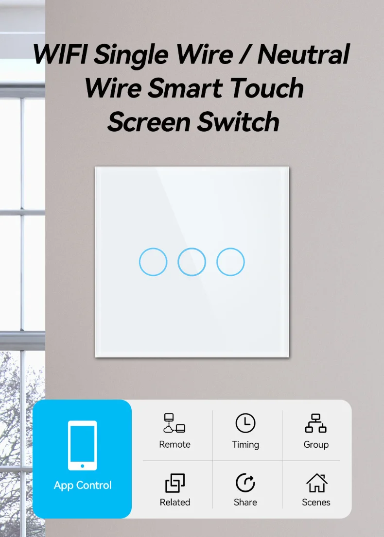 EU 1/2/3 Gang Tuya WiFi Smart RF433 Remote Control Touch Panel Wall Switch Support Voice Control