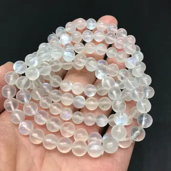 Natural High Quality Rainbow Clear White Blue Moonstone Crystal Bracelet Bead For Gifts Decoration