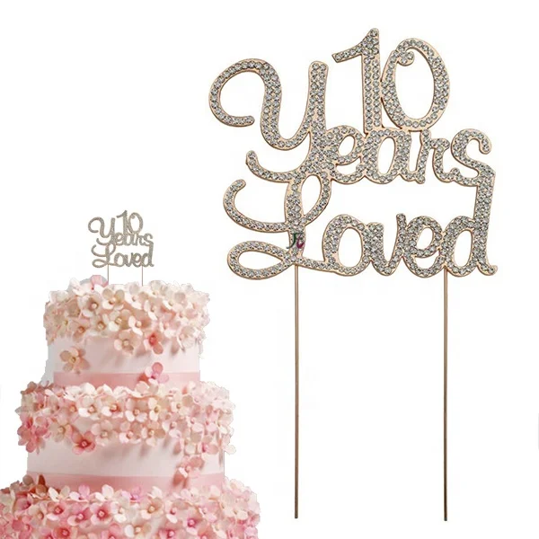 Gold 10th Wedding Anniversary Rhinestone Number Cake Topper party decoration 