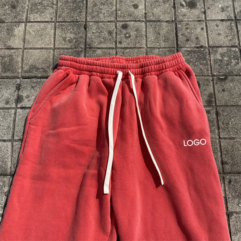 2025 Vintage Distressed Acid Wash Men's Casual Mid Waist Midweight Sweatpants Cotton Straight Leg Embroidery Cozy Comfort Style factory