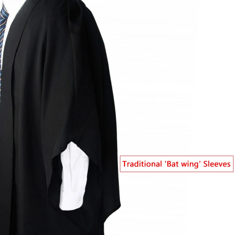 Custom Matte Deluxe UK Black Bachelor Graduation Gown with Bat Wing Sleeves details