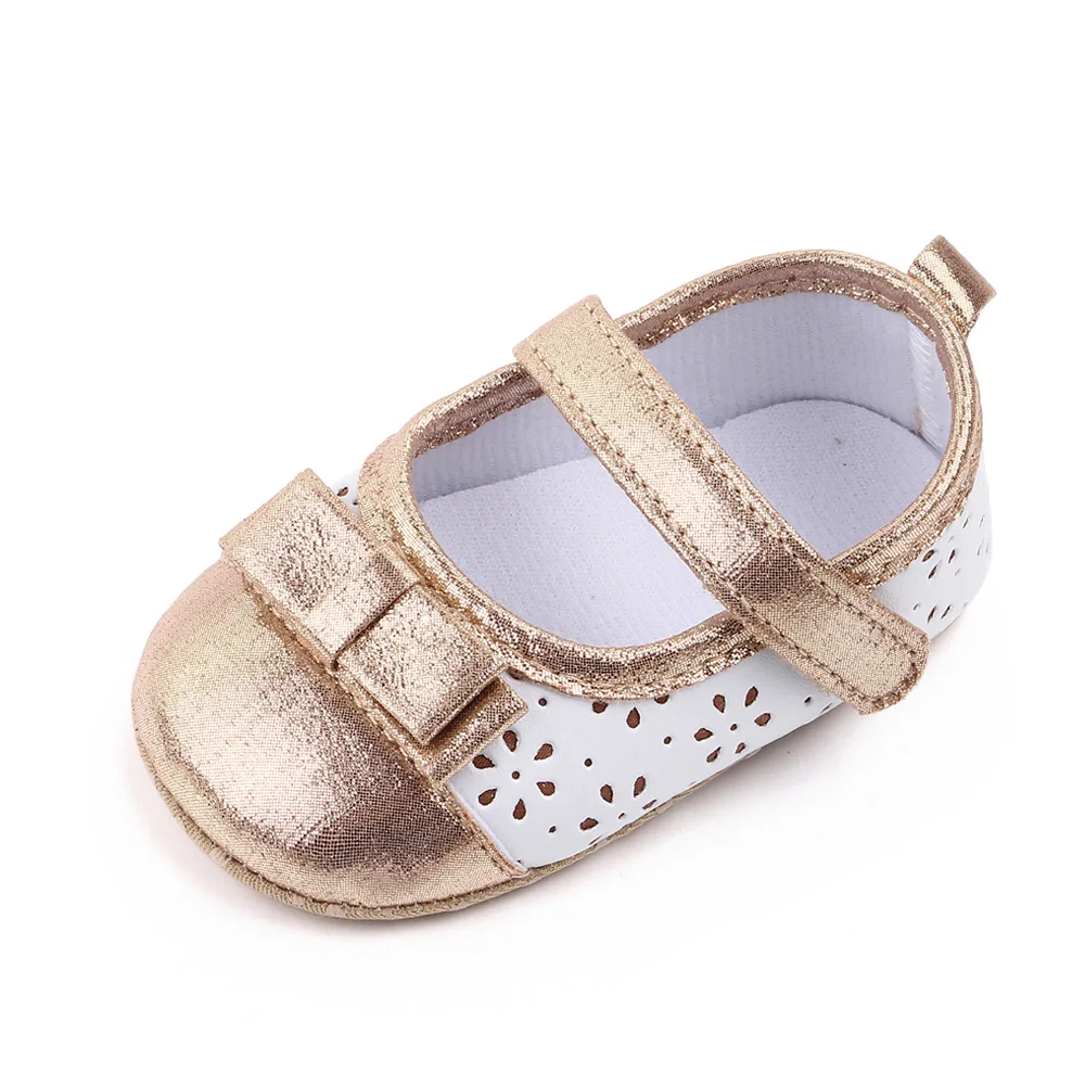 Baby Girls Bow Hollowed Flowers Sparkly Color Matching Princess Soft Soled Toddler Shoes factory