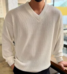 Winter Warm Fashion V Neck Knit Sweaters Leisure Breathable Out Wear Sweatshirts Men Soft Blank Sweater Men Custom