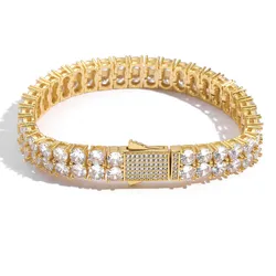 Top Icy  Hip Hop 10mm Two Rows Tennis Bracelet Full Diamond Chain Bracelet 18k Gold Plated Diamond Necklace for Men