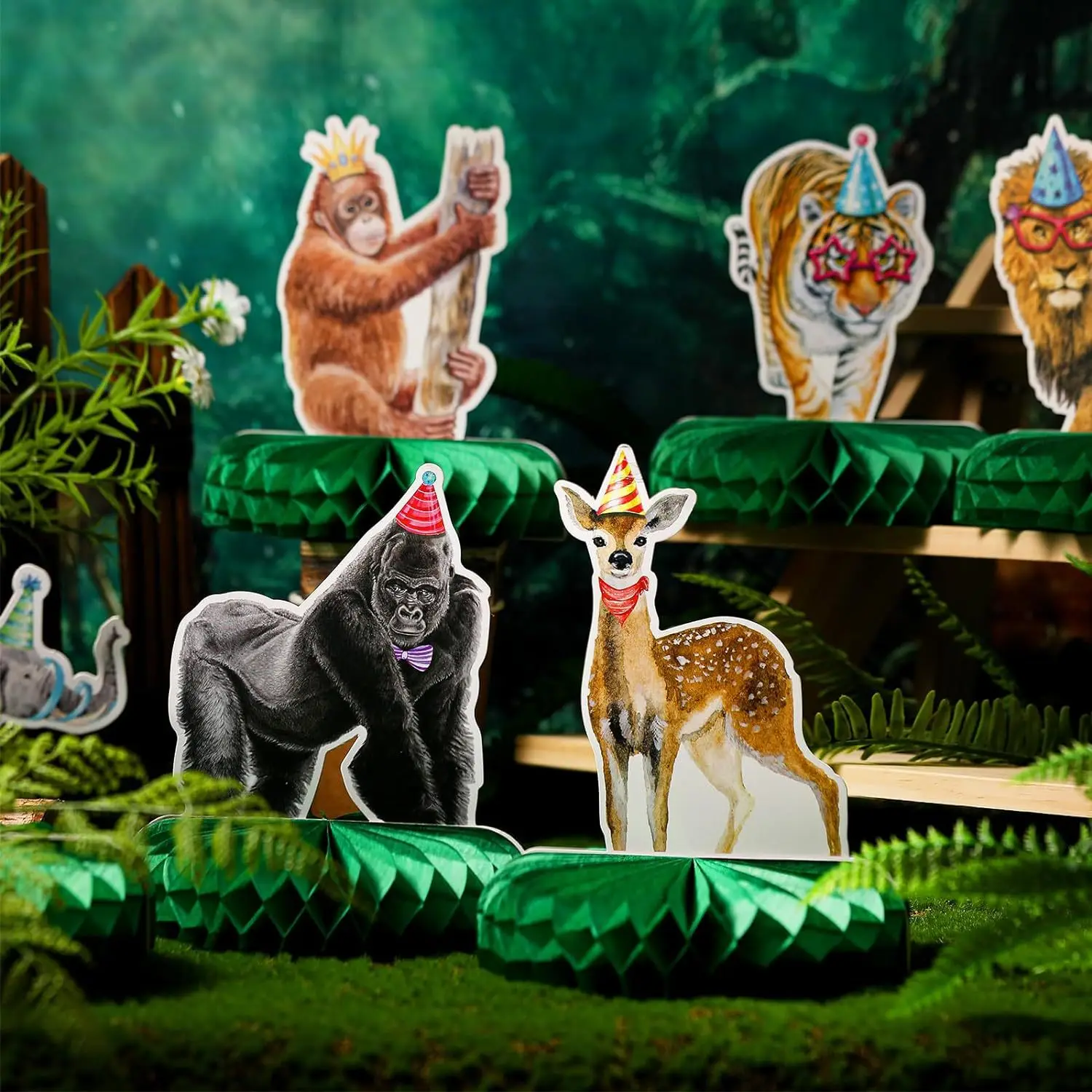 12 Pcs Jungle Animals Honeycomb Centerpieces Safari Jungle Themed Birthday Party Supplies Wild Animals Jungle Party Decorations