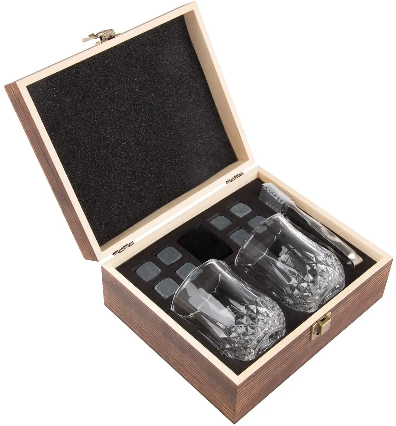 Handmade 8 Granite Chilling Whiskey Rocks Stones Glass Gift Set Box