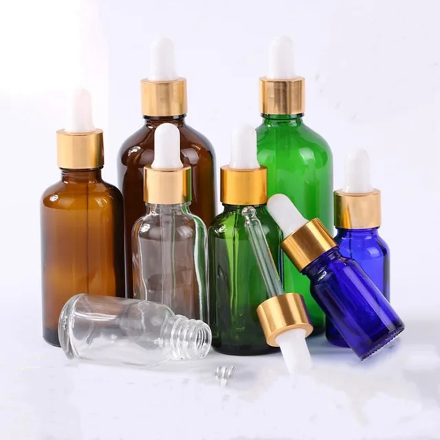 10ml 15ml 20ml 30ml Amber Glass Cosmetic Dropper Bottle with Metal Lid Glass Essential Oil Bottle