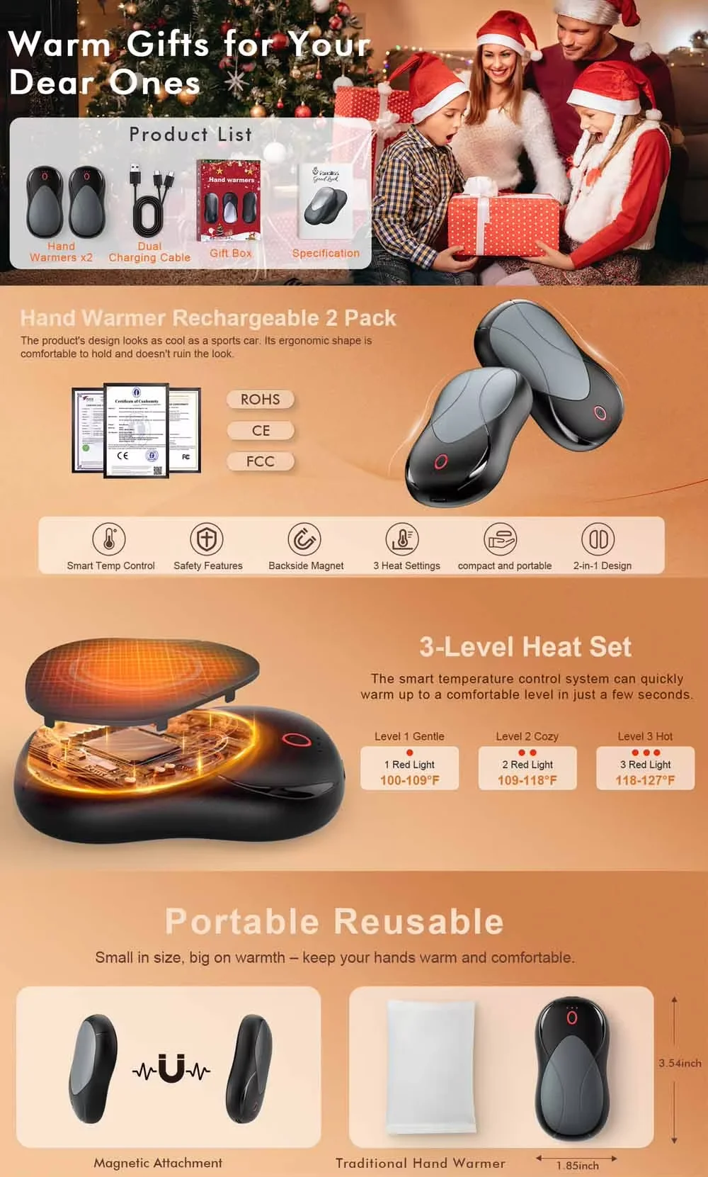 Double-sided Heating Hand Warmer, 6000mAh, USB - detail 2