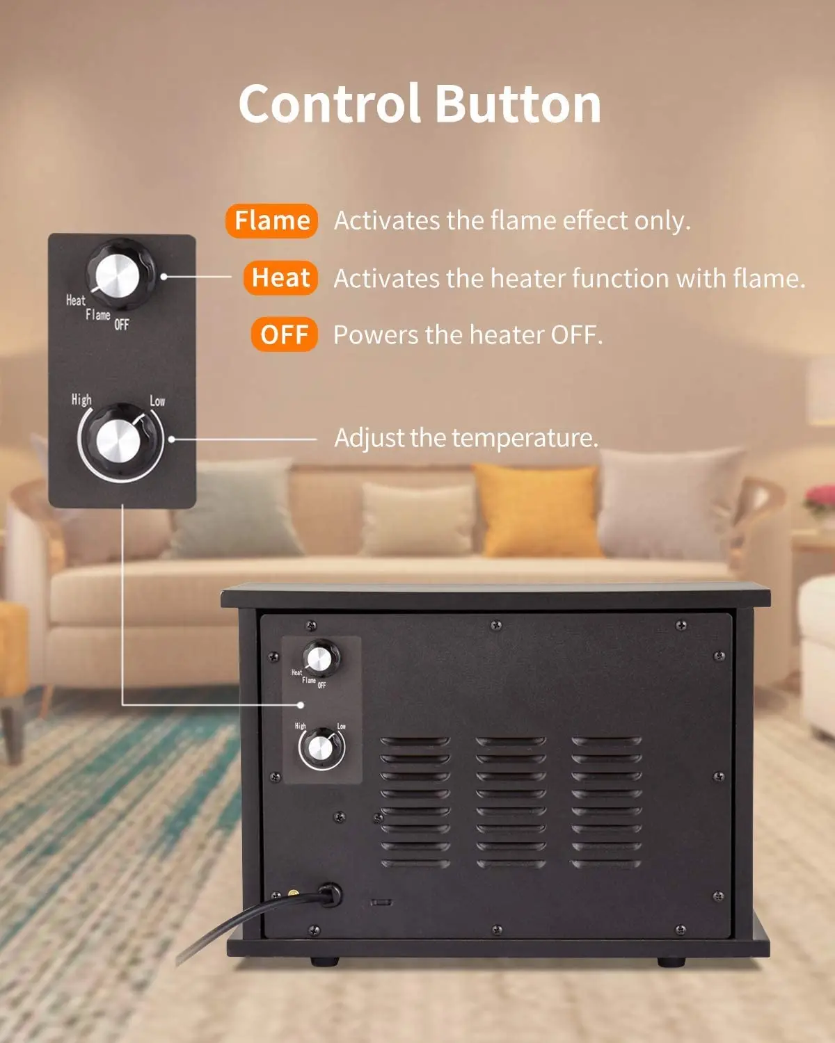 Flame Effect Electric Fireplace, 1000W, 110-240V - detail 12