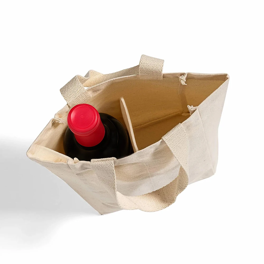 Foldable Easy to Carry Canvas Wine Bottle Gift Packing Bag Eco-friendly Customized Logo Cotton Canvas Wine Tote Bag supplier
