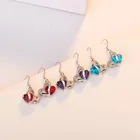 Red Earrings 2021 Hot Sale Red Purple Blue Crystal Love Shape Sliver Earrings Hook For Women