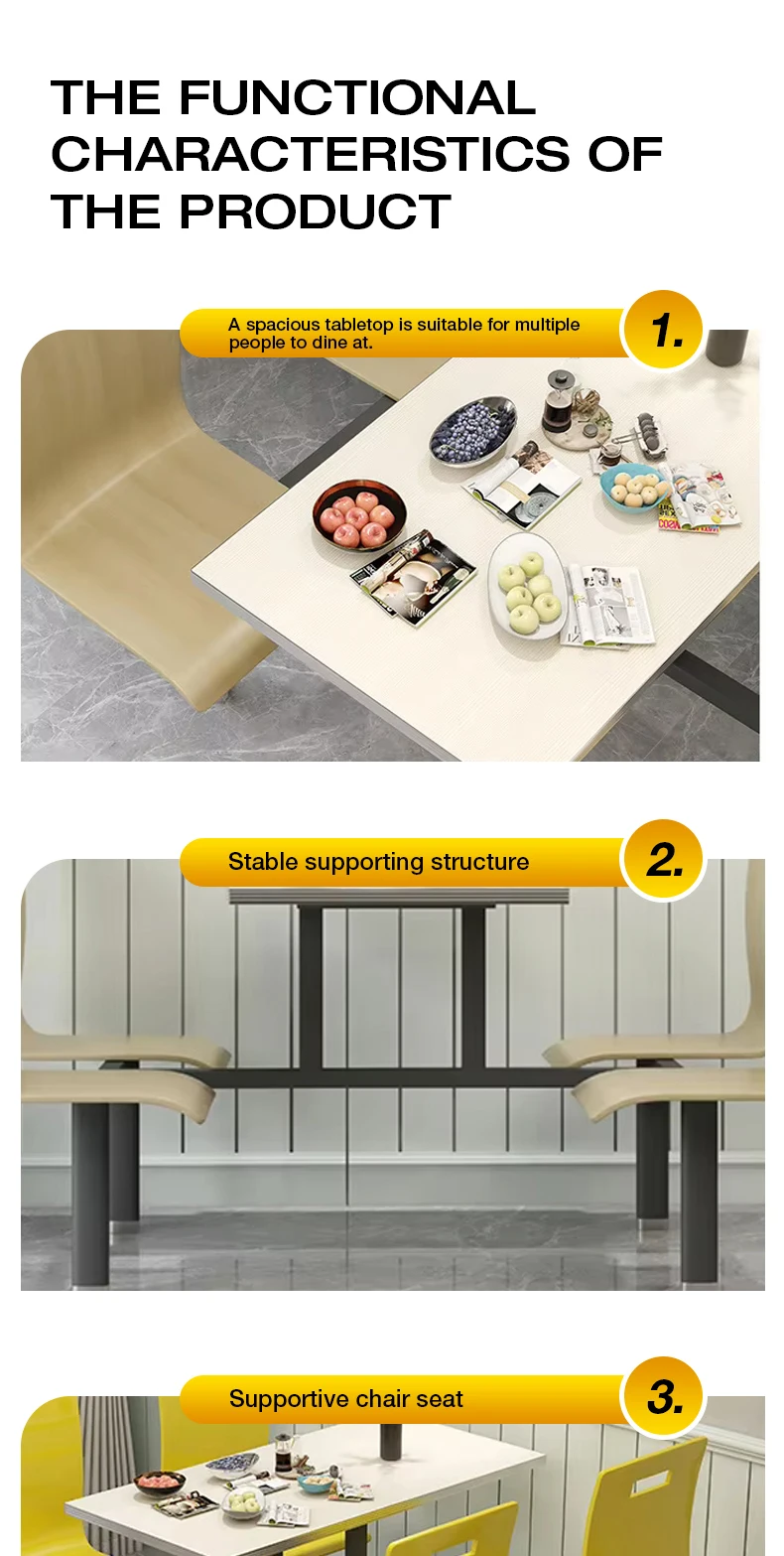 product 4 person modern canteen dining table chair set restaurant furniture panel living room hotel commercial use-9