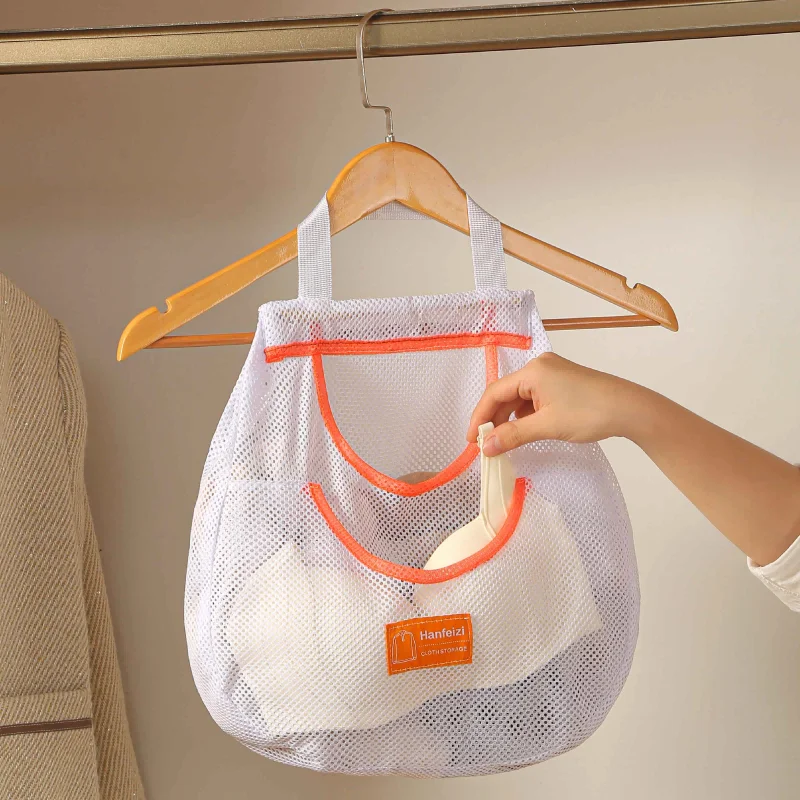 2025 New hanging storage bag household large mesh organizer storage bag clothes sundries bag with handle