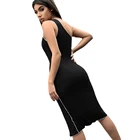 2021 Sexy Sleeveless Black Slit Diagonal Shoulder Dress