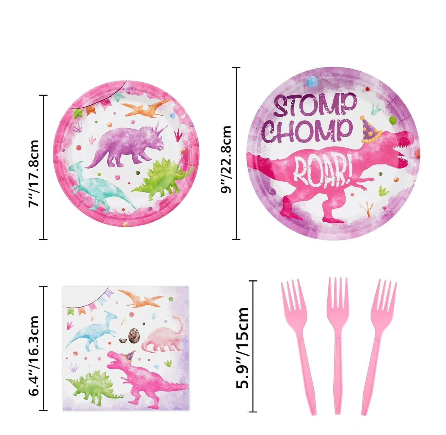 Pink Dinosaur Theme Disposable Birthday Party Tableware Set Party Decorations Dino Disposable Tableware Set