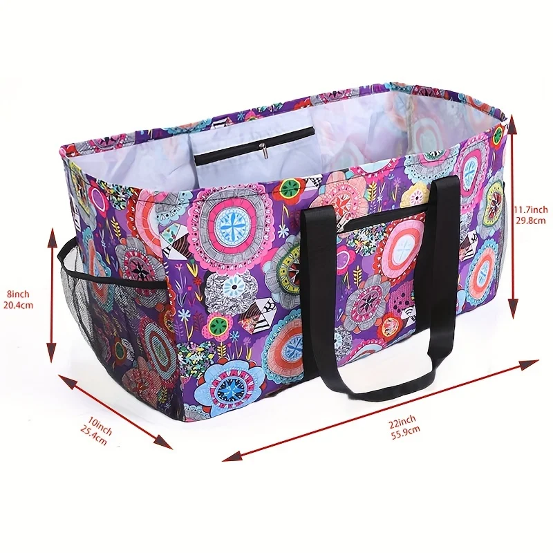 High Quality Large Floral Oxford Fabric Tote Bag Foldable Spacious Storage Shopping Bag supplier