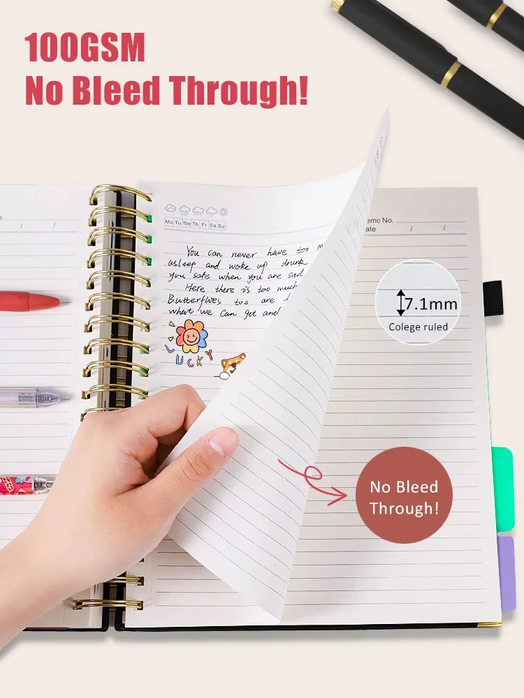 A5 custom printing debossed logo 80°lay flat 5 subject hardcover spiral notebook journal with dividers tabs A5 custom printing debossed logo 80°lay flat 5 subject hardcover spiral notebook journal with dividers tabs