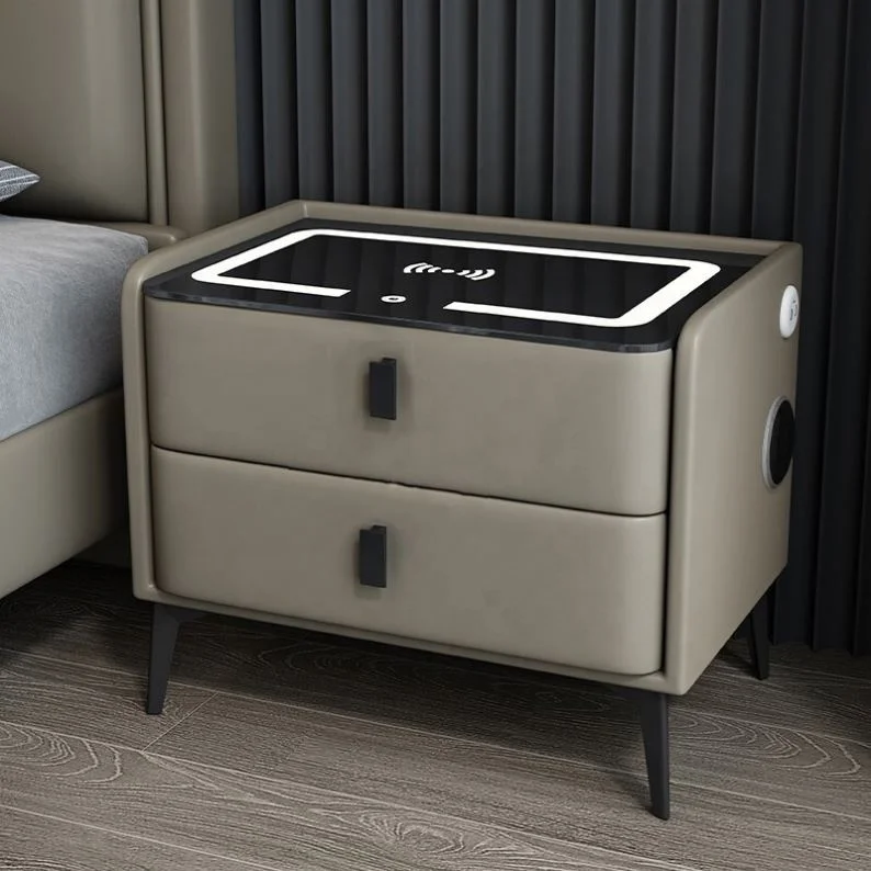 Best Seller Nordic Light Luxury Smart Bedside Table With Wireless Charging Speaker Sensor Light Led Solid Wood Bedside Cabinet