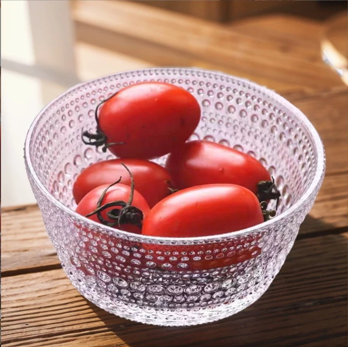 Classic High Quality Transparent Pink Large Glass Bowls for Kitchen or restaurant Glass Fruit Salad Bowls