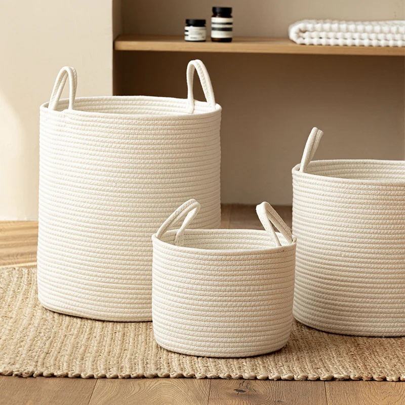 HUAYI Large Woven Cotton Rope Laundry Basket with Handles Decorative laundry Storage Basket