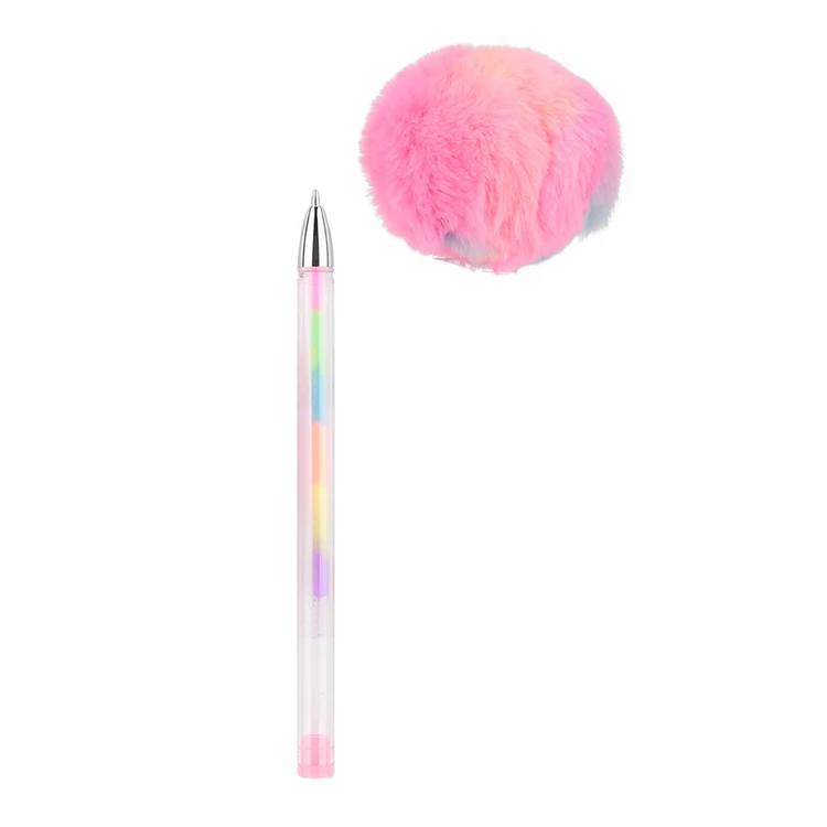Pom Pom Top 1.0mm Multi Colour Refill Pink Ball Pen Plastic Barrel ballpoint pens
