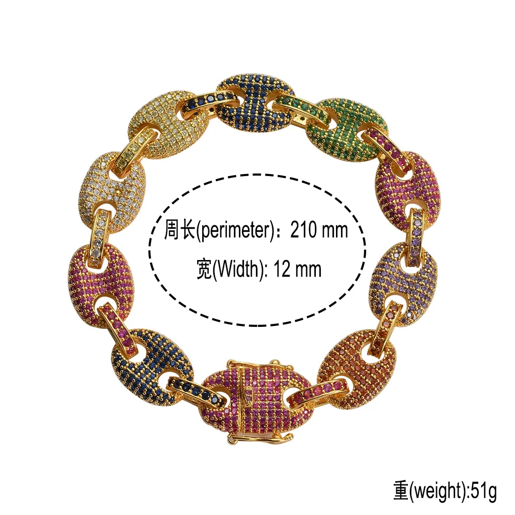 Bling bling hip hop men women lover bracelet jewelry,12mm 7" 8" copper brass gold silver iced out zircon cuban chain bracelet