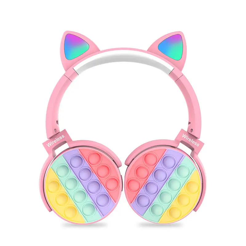 Wireless Premium Kids Headsets Stress Reliever Stereo Headset Cat Ear Silicone Popping Headphone