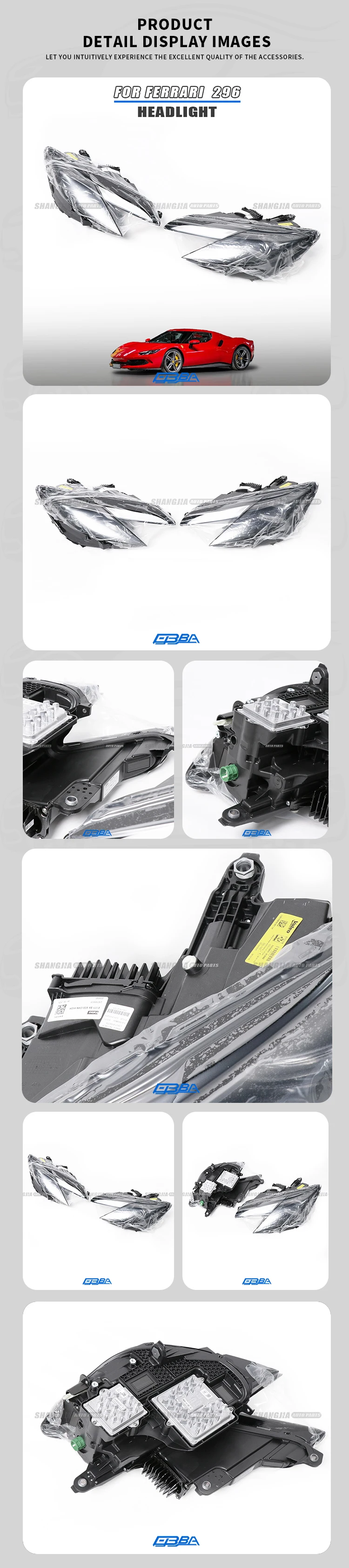 product factory quality left and right side car headlight for ferrari 296 957519 957520-3