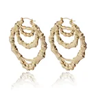 Bamboo Earrings 2021 Gold Plated Geometric Double Big Hollow Love Bamboo Hoop Earrings For Women Gift