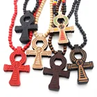 Pendant Bead Necklace Fashion 21 Egyptian Ankh Cross Pendant Stretchable Wooden Bead Necklace