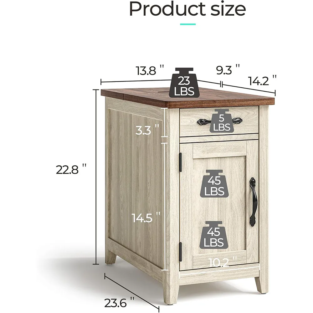 Modern Style Narrow Bedside Table with Charging Station Drawer Sofa Side Table for Bedroom & Living Room Feature Storage manufacture
