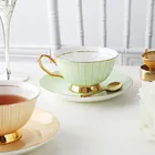 Hot Sale High End Gold Rim Porcelain Coffee Cup And Saucer Sets Ceramic Tea Set