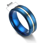 Band Men's Band 8mm Stainless Steel Ring Thin Blue/Gold/Black Centre Groove Comfort Fit Size 6-13 Wedding Rings