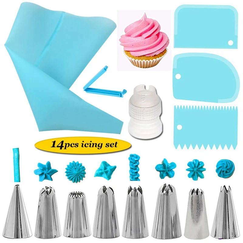 14 PCS/set Silicone Cake Accessories, Nozzles Tips Cake Decoration Tools Bakes Flower Nozzles-Large Cupcake Decorating Kit