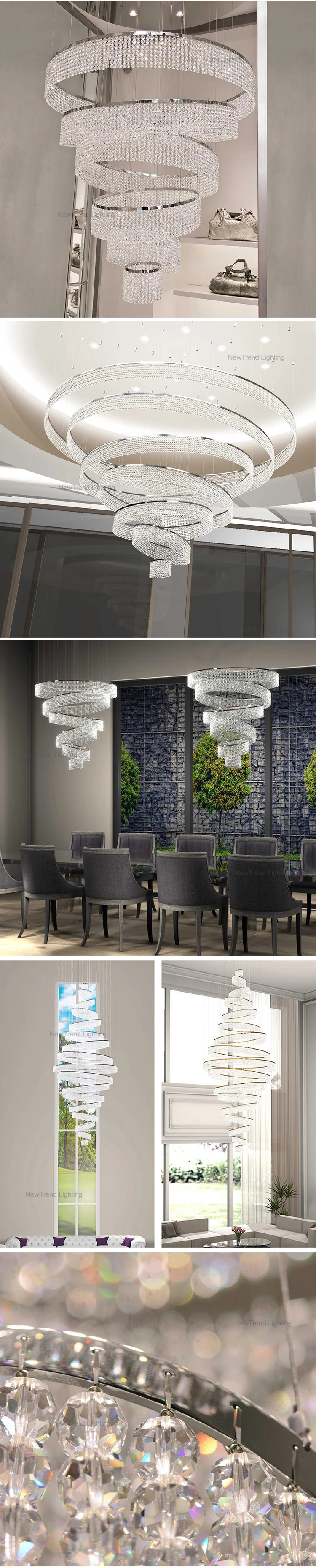 DZ-020 Contemporary Style Indoor Decoration Ballroom Staircase Villa Stainless Steel Crystal Led Chandelier details