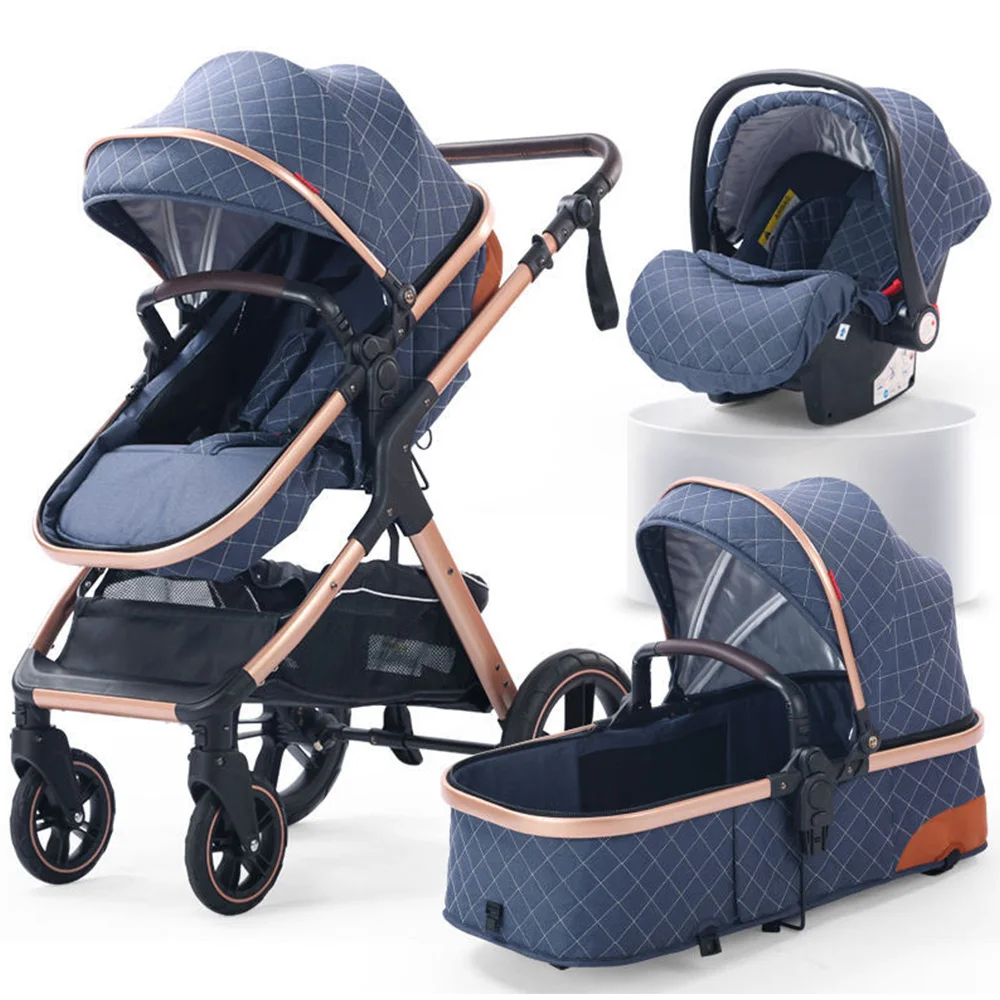 Coches Para Bebes. High Landscape 3-in-1 Combination Stroller Baby Pushchair Foldable Baby Stroller Pram 3 In 1 With Car Seat