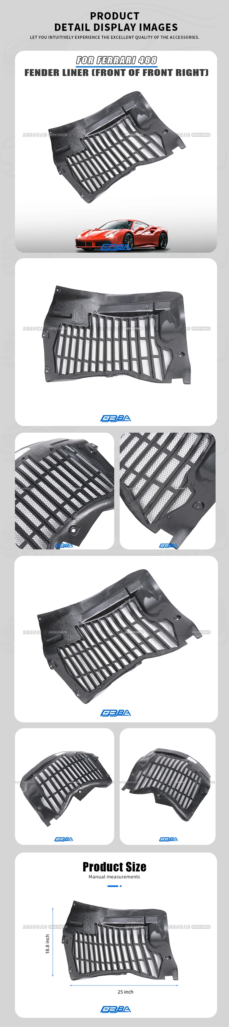 product oem fitment auto detailing plastic right front section front inner fender wheel liner for ferrari f488 oe 86728000-3